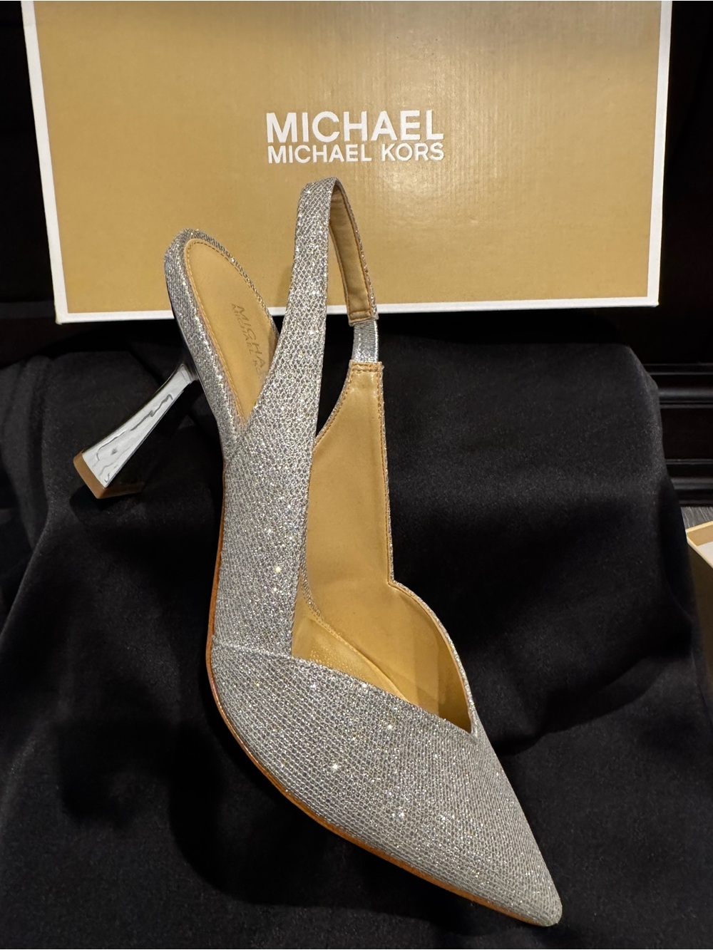 Michael Kors Silver Glitter Slingback Pointed-Toe Heels